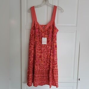 Knox Rose Buttoned Floral Bohemian Hippie Salmon/Orange/Pink Sleeveless Dress M